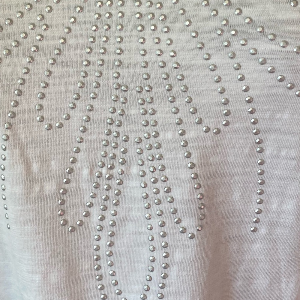 Zenergy by Chico's White Cotton Blend Embellished Tee Studs Size 2 Large Dolman